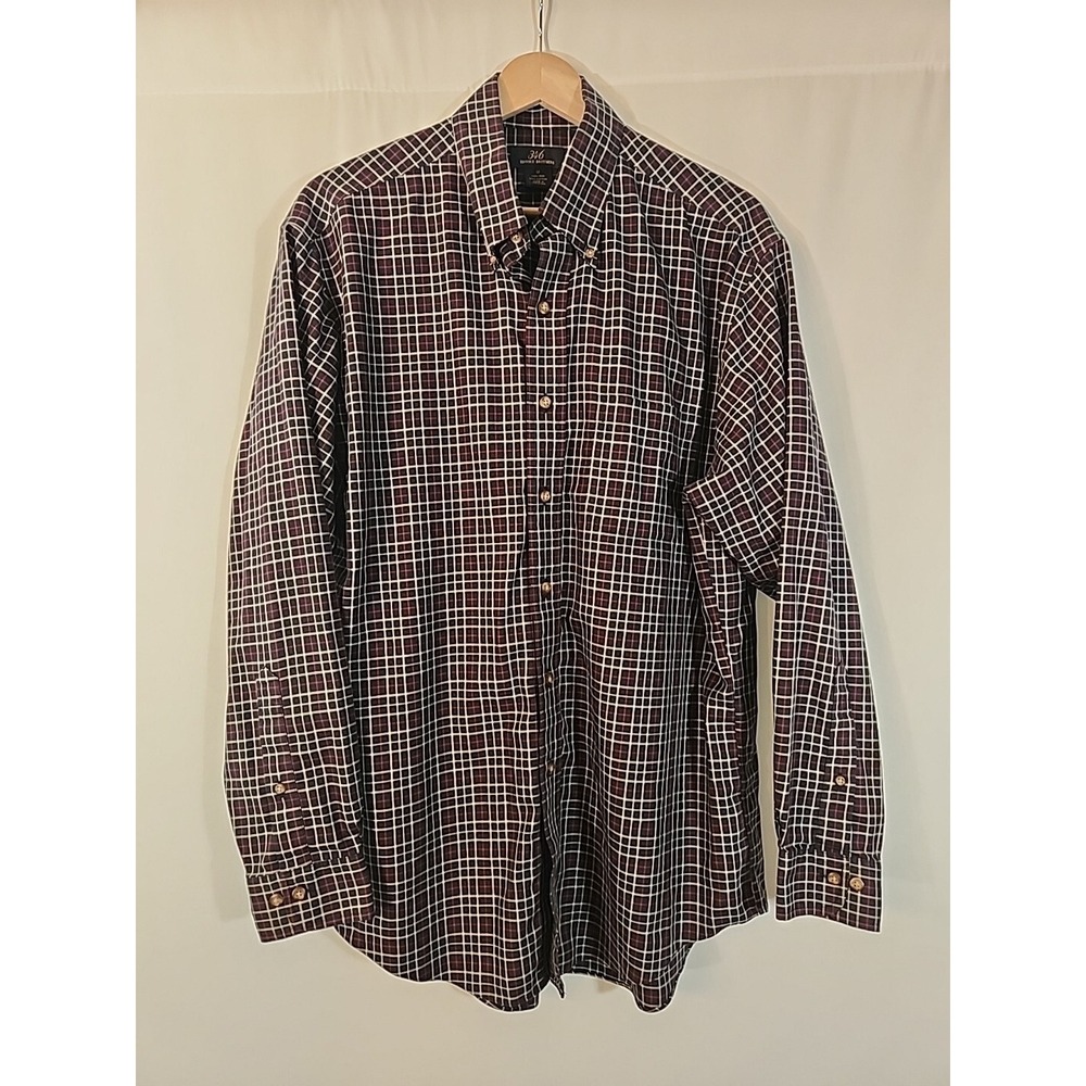 Brooks Brothers Non-Iron Button Down Shirt Navy Red Plaid Tatersall Cotton Men M